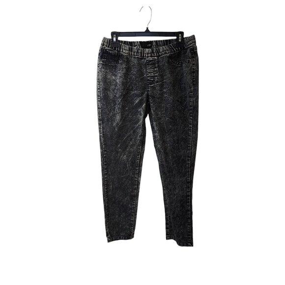 Hype Black Acid Wash Pull On Jegging Jeans Pants Large Low Rise - Picture 1 of 7